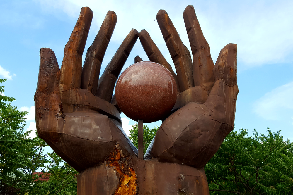 Hand statue in Memento Park