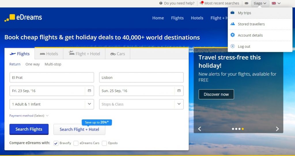 edreams mytrips area login