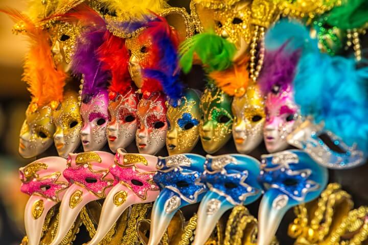 Colorful carnival masks on the market in Venice - Italy