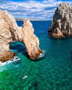 jagged cliffs towering out of the sea near los cabos