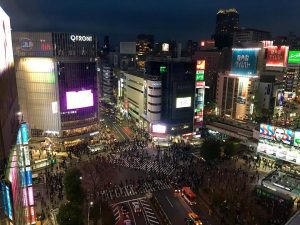 an overhead view of shibuya crossing japan