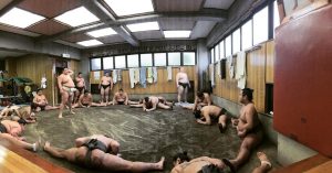 sumo wrestlers train at hakkaku sumo stable tokyo japan