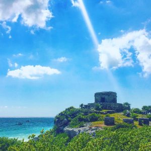 tulum fortess on a sunny day over the caribbean sea