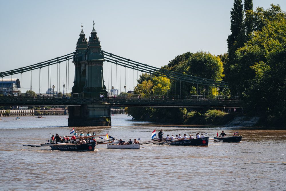 Rowing boats near Hammersmith Bridge