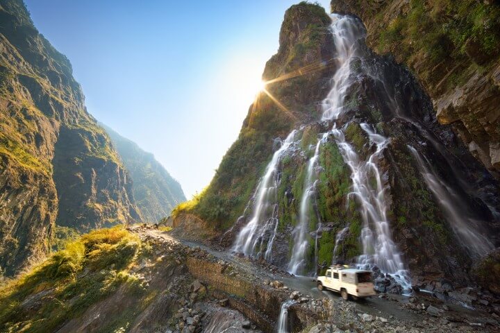 Roadside waterfall in Nepal - Himalayas - Annapurna Conservation Area
