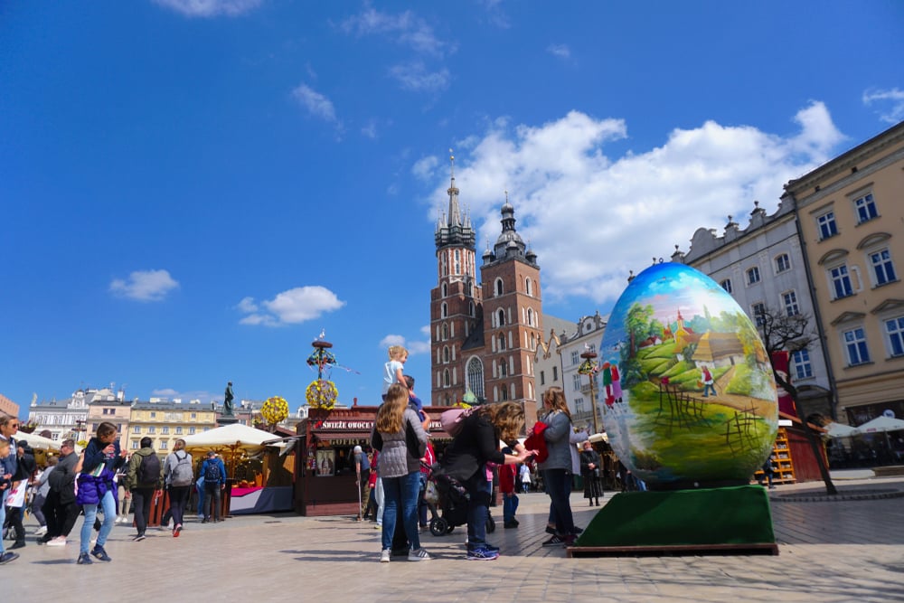 Great Market Square in Krakow, Poland and its famous Easter market