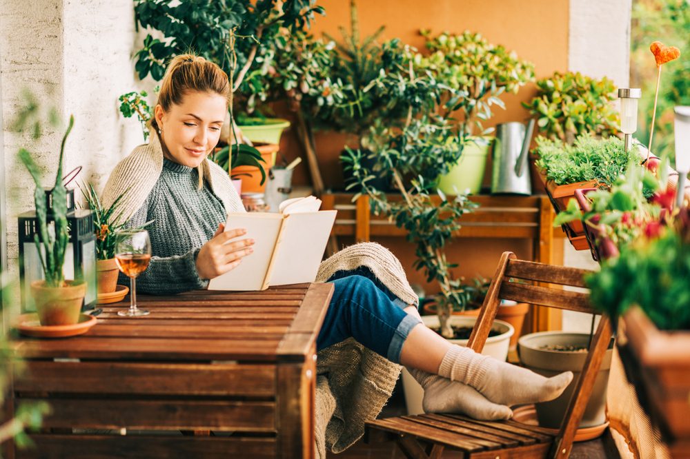 Woman reading in garden