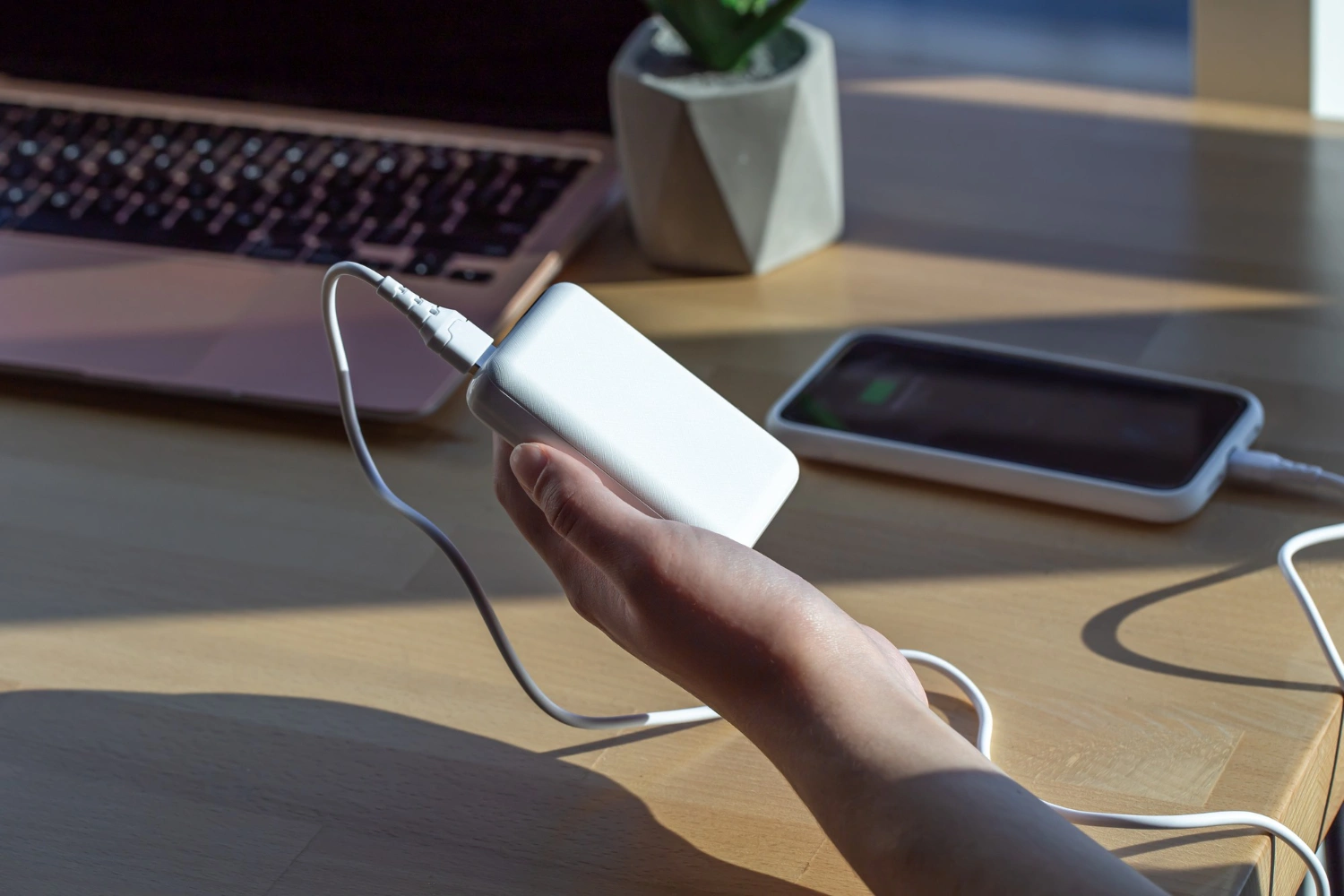 Power bank and electronic devices packed inside a carry-on bag